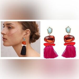 Zara Colorful Stone Gem Tassel Drop Earrings